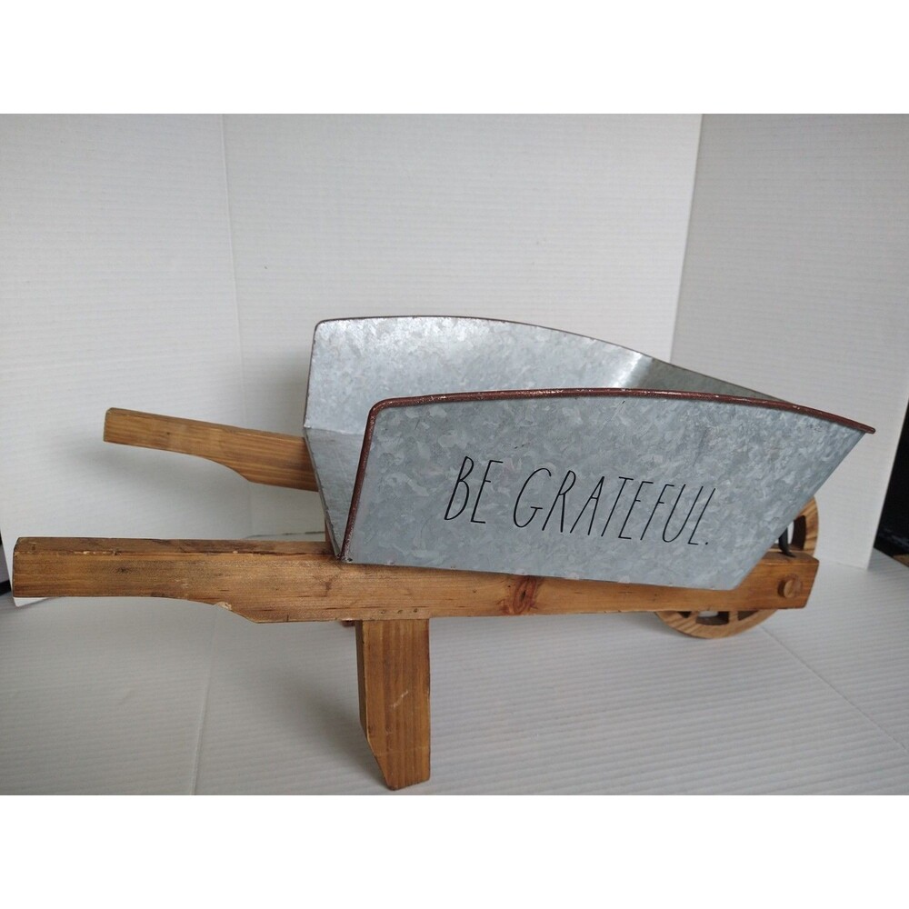 Rae Dunn Be Grateful Wheelbarrow Metal & Distressed Wood Farmhouse Décor
